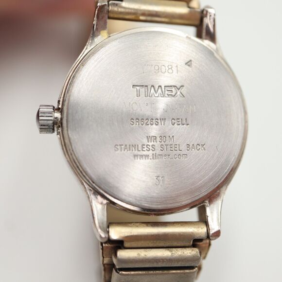Timex Womens Watch Silver Tone 25mm White Dial Gold Stretch Band w New Battery - Picture 14 of 14